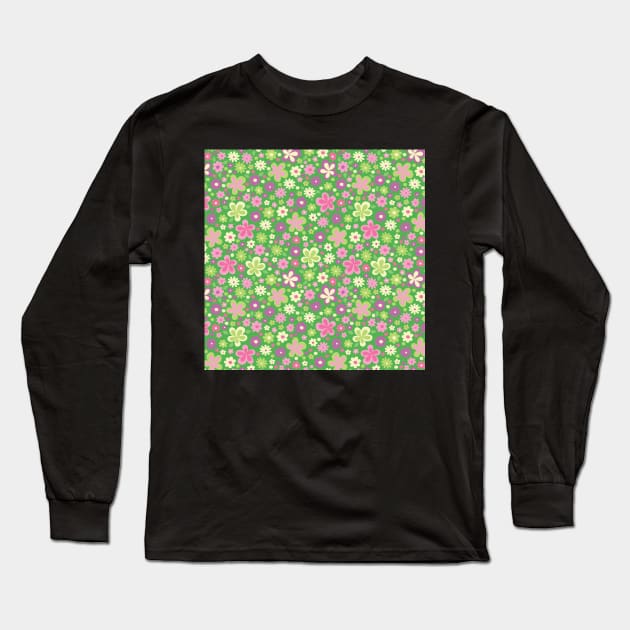 GREEN PURPLE VINTAGE FLORAL RETRO FUN Long Sleeve T-Shirt by blomastudios